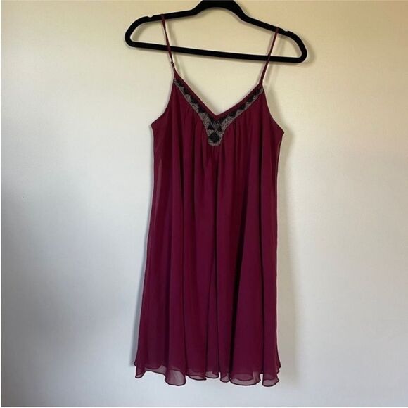 Express Dark Red Beaded Collar Mini Dress size XS Pleated Dark Romantic Vamp - Picture 6 of 14